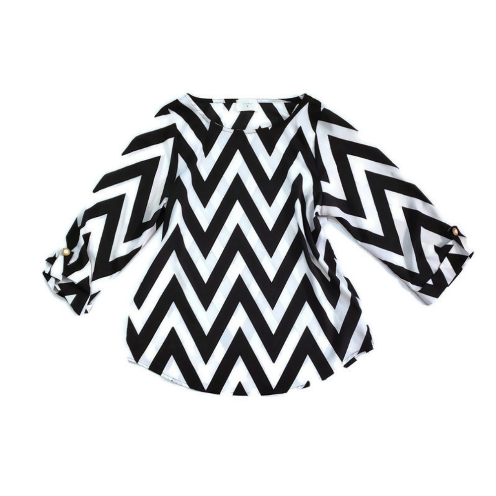 Everly Black & White Chevron Blouse - Picture 2 of 6